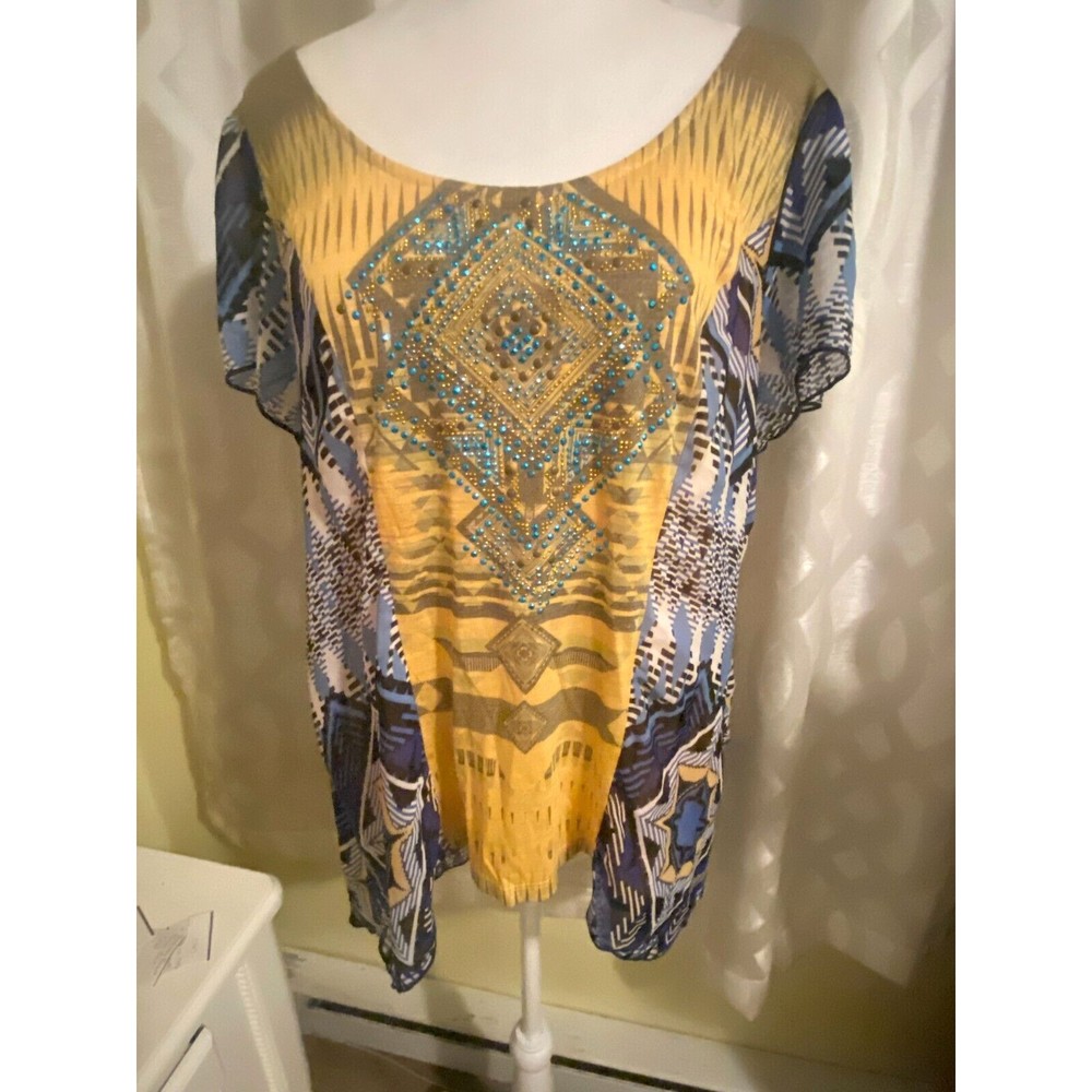 Rhinestone Western Boho Top Size XL